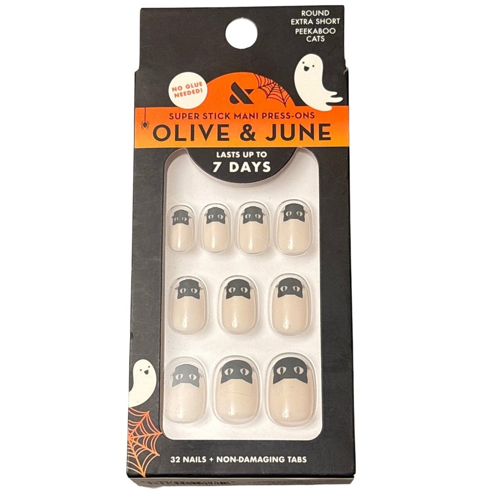 Olive & June Super Stick Mani Press-On Nails Round Extra Short Peekaboo Cats